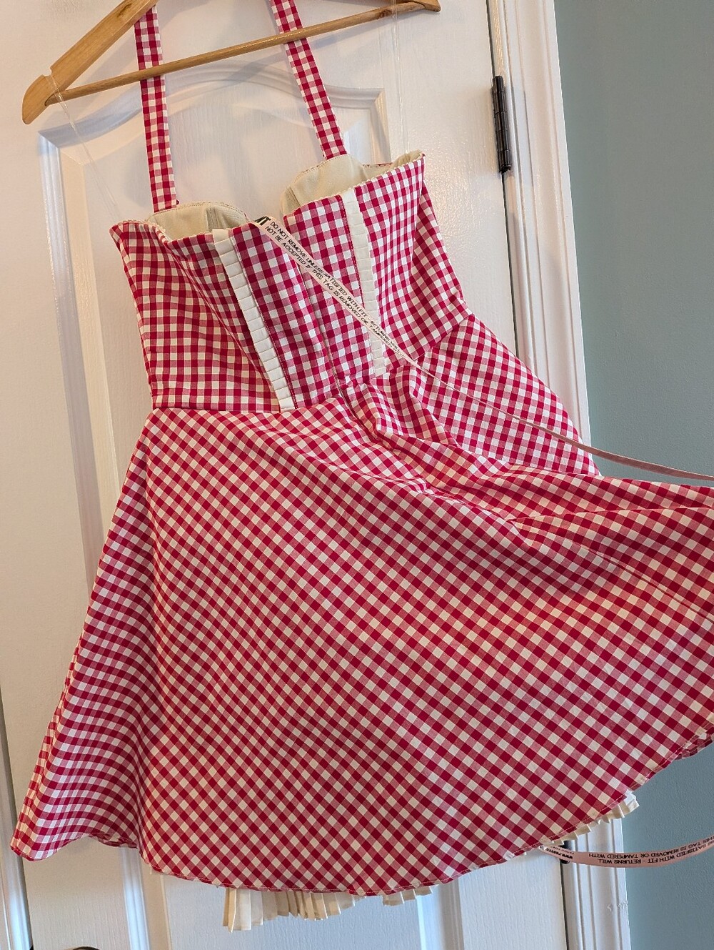 House of CB Heidi Red Gingham Cotton Halter Neck Mini Dress Coquette Size L NWT - Picture 12 of 15